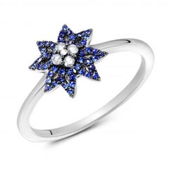 Fashion Every Day Blue Sapphire Diamond White Gold Ring for Her