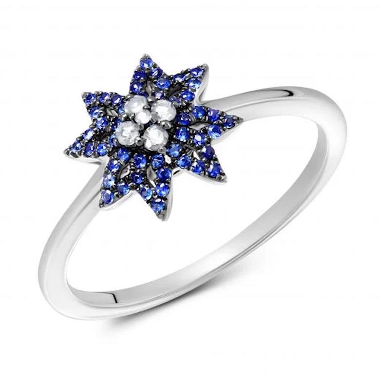 Mode Every Day Ring mit blauem Saphir und Diamant aus Weißgold für Sie (Asscher-Schliff) im Angebot