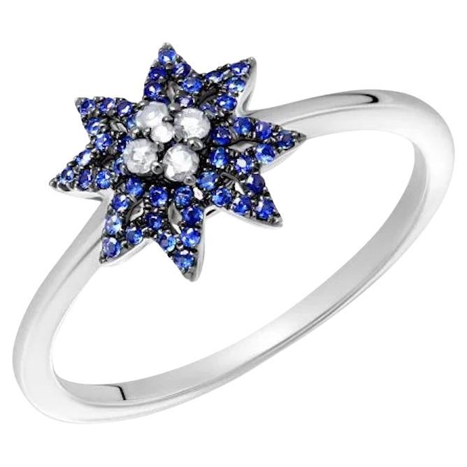 Fashion Every Day Blue Sapphire Diamond White Gold Ring for Her For Sale