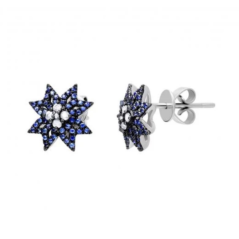 Fashion Every Day Blue Sapphire Diamond White Gold Stud Earrings for Her In Fair Condition For Sale In Montreux, CH