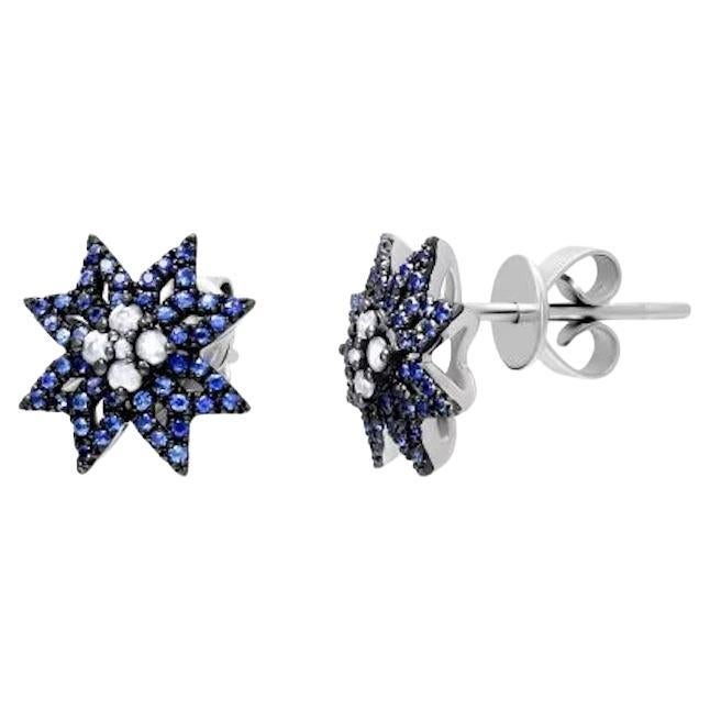 Fashion Every Day Blue Sapphire Diamond White Gold Stud Earrings for Her