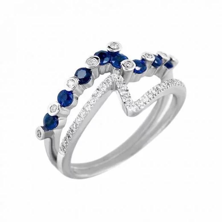 Modischer Mode-Ring für jeden Tag mit blauem Saphir und Diamanten aus Weißgold (Antiker Kissenschliff) im Angebot