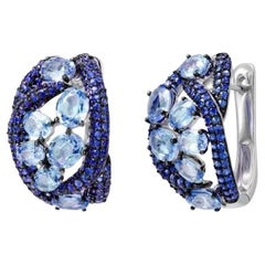 Fashion Every Day Blue Sapphire White Gold Earrings Lever-Back for Her