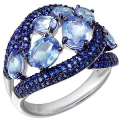 Anillo de oro blanco con zafiro azul de moda diaria para ella