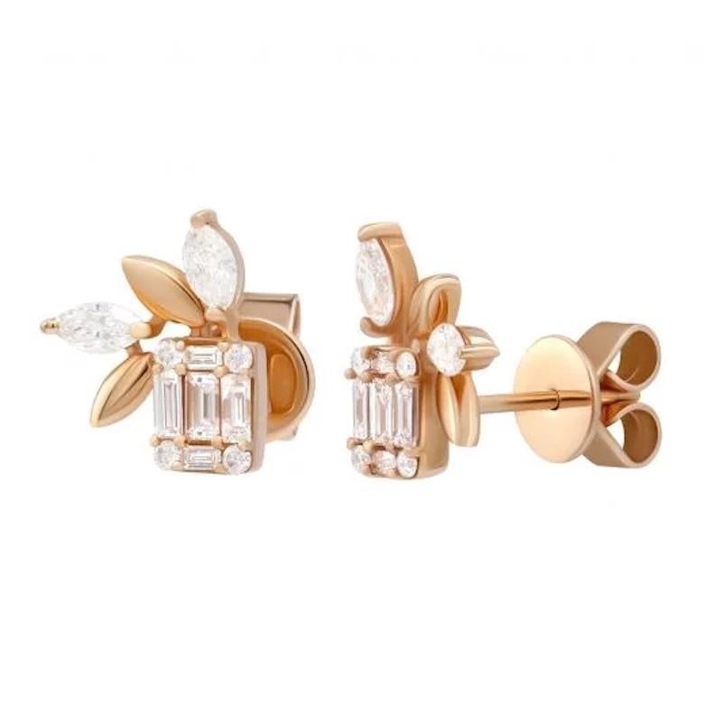 Modern Fashion Every Day Diamond Rose 18K Gold Stud Earrings for Her For Sale