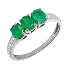 Anillo de Oro Blanco con Diamantes Esmeralda de Moda Diaria para Ella