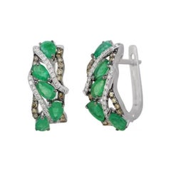 Fashion Every Day Emerald Diamonds White Gold Lever-Back Earrings for Her