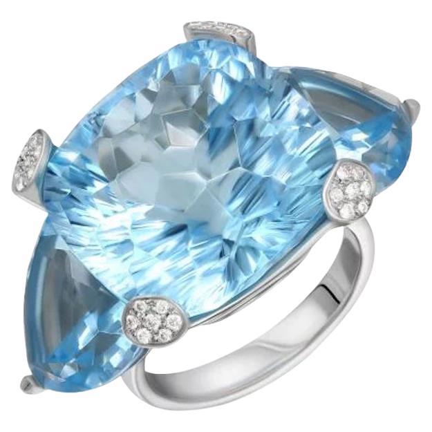 Bague de mode de tous les jours en or blanc 18 carats avec topaze et diamants pour elle