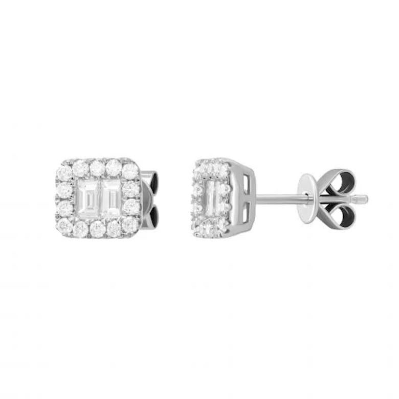 Asscher Cut Fashion Every Day White Diamond White Gold Stud Earrings for Her For Sale