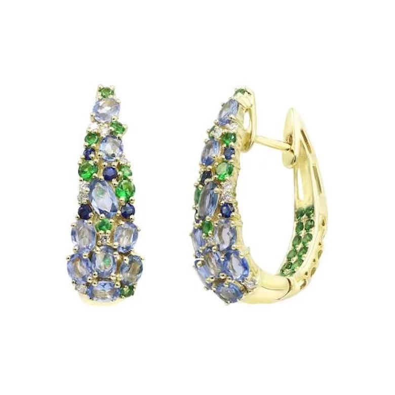 Earrings Yellow Gold 14K 
Diamond 14-RND57-0,18-4/6A 
Blue Sapphire  8-RND-0,24 Т(3)/2A
Tsavorite 40-RNDг-1,35 1/2A
Blue Sapphire 18-3,74 Т(5)/2A
Weight 9,69 grams

With a heritage of ancient fine Swiss jewelry traditions, NATKINA is a Geneva-based