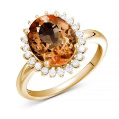 Fashion Everyday Diamond Citrine Yellow 14K Gold Ring for Her