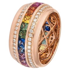 Mode Everyday Diamant Multi Sapphire Rose 18K Gold Band Ring für Sie