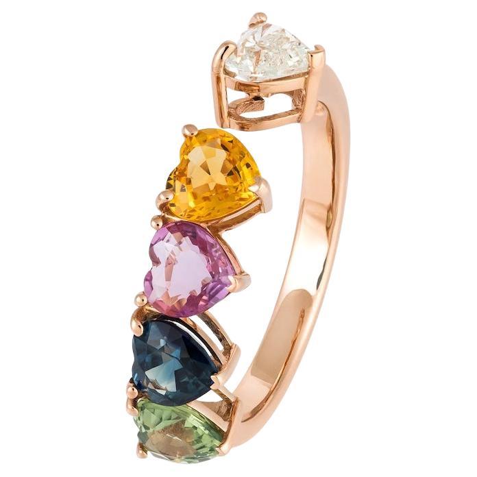 Fashion Everyday Diamond Multi Sapphire Rose 18K Gold Ring for Her