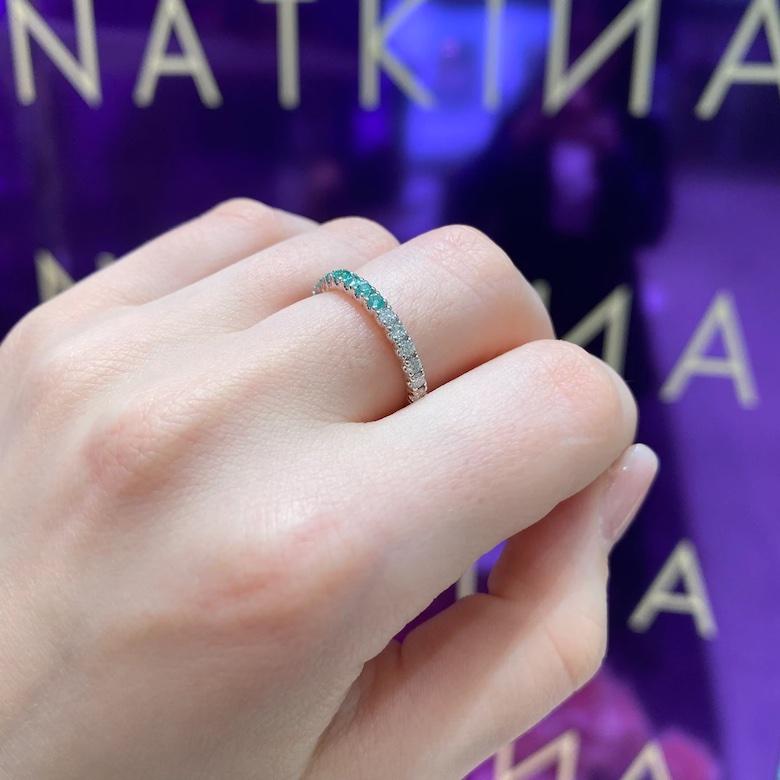 Ring White Gold 18K  
Diamond 0.45 Cts/15 Pcs
Emerald 0.38 Cts/15 Pcs
Size 54

With a heritage of ancient fine Swiss jewelry traditions, NATKINA is a Geneva-based jewelry brand that creates modern jewelry masterpieces suitable for everyday life.
It
