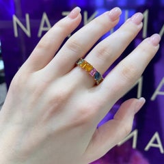 Fashion Everyday Multi Sapphire Rose 18K Gold Ring for Her