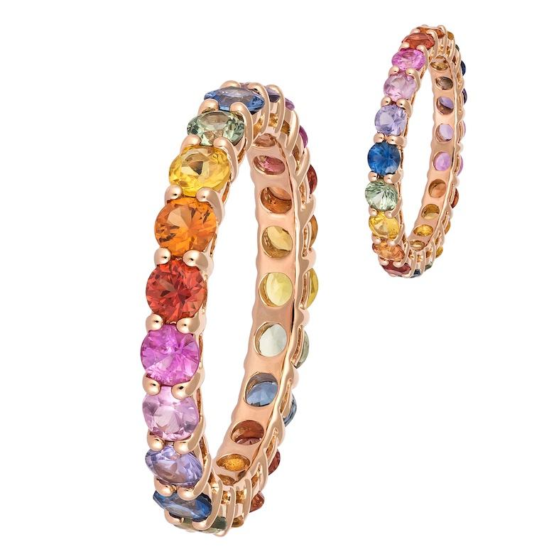 Modern Fashion Everyday Multi Sapphire Rose 18K Gold Ring for Her For Sale