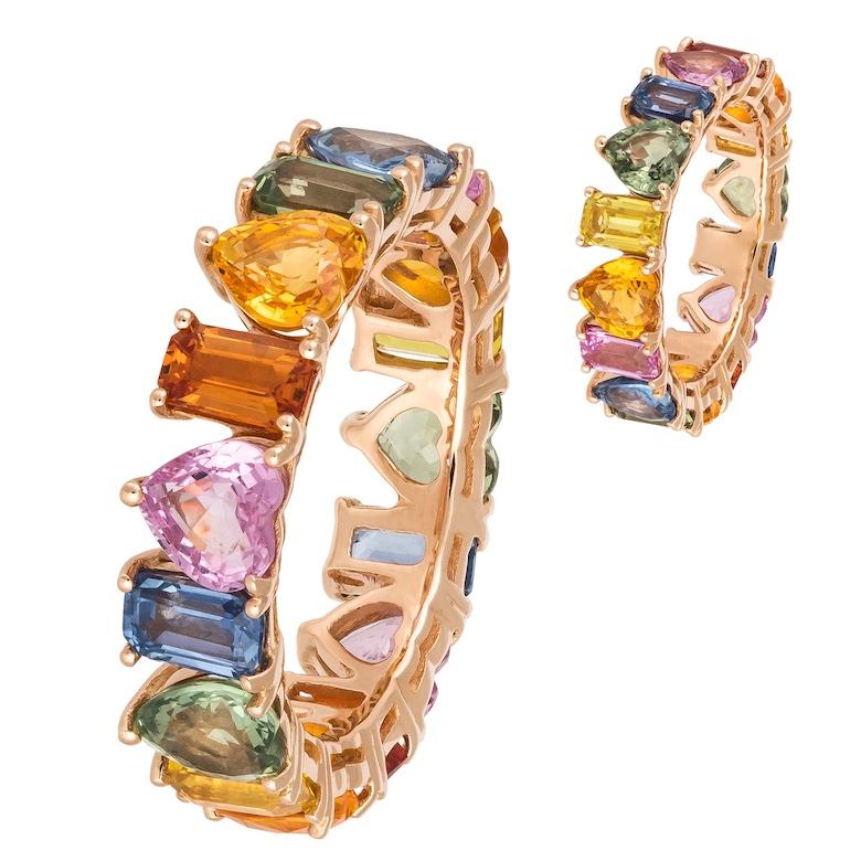 Modern Fashion Everyday Multi Sapphire Rose 18K Gold Ring for Her For Sale