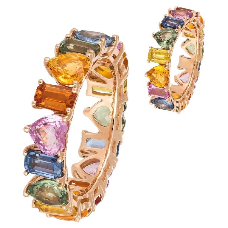 Fashion Everyday Multi Sapphire Rose 18K Gold Ring for Her For Sale