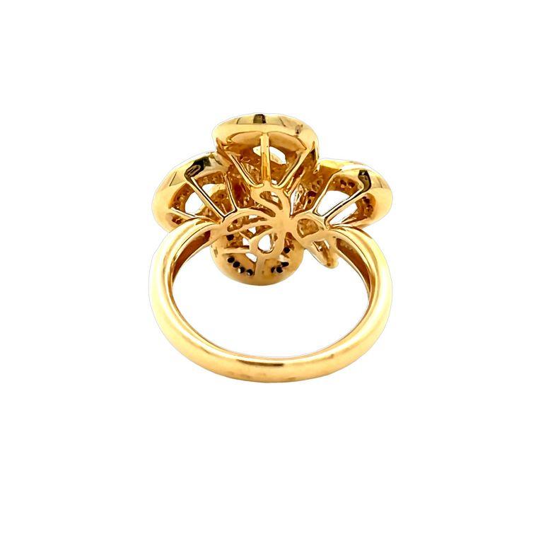 Round Cut Fashion Flower Diamond Ring 0.37 CT in 14K Yellow Gold For Sale