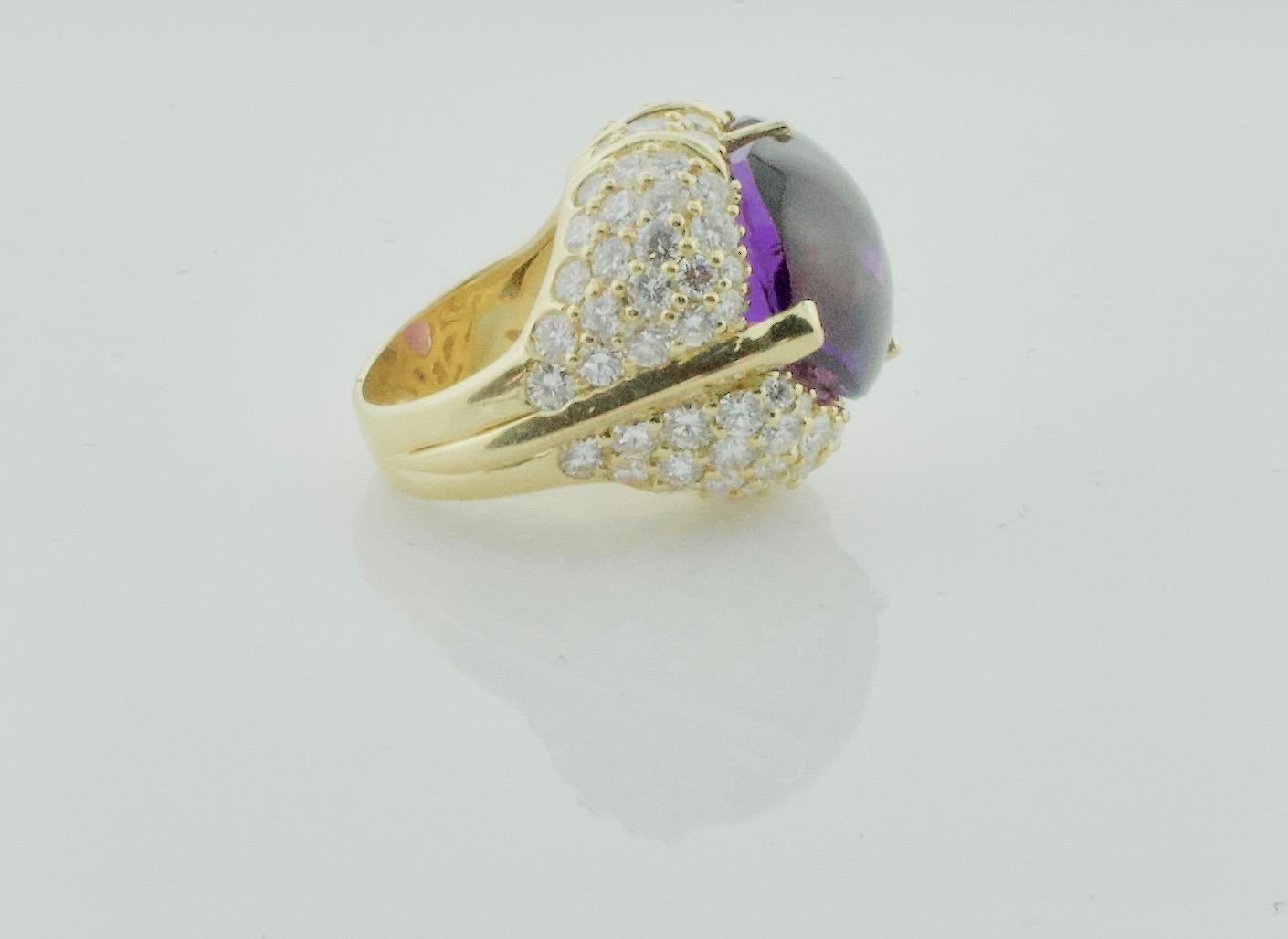 Modern Fashion Forward Fancy Cut Amethyst and Diamond Ring in 18k Yellow Gold For Sale