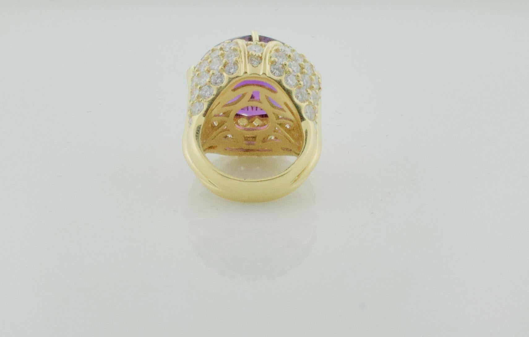 Cabochon Fashion Forward Fancy Cut Amethyst and Diamond Ring in 18k Yellow Gold For Sale