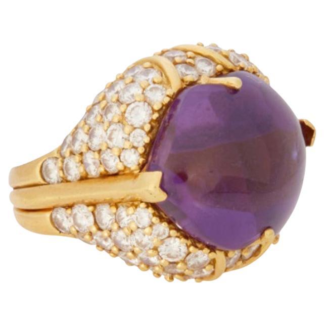 Fashion Forward Fancy Cut Amethyst and Diamond Ring in 18k Yellow Gold For Sale