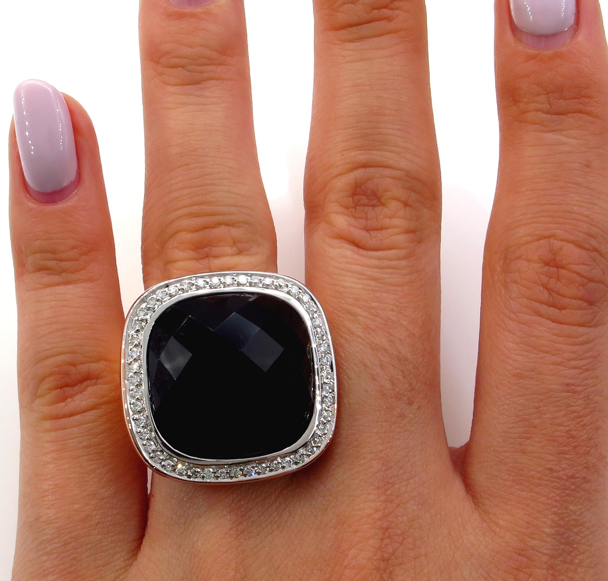 Women's Fashion French Cut Black Onyx and Diamond 18k Rose Gold Estate Ring For Sale