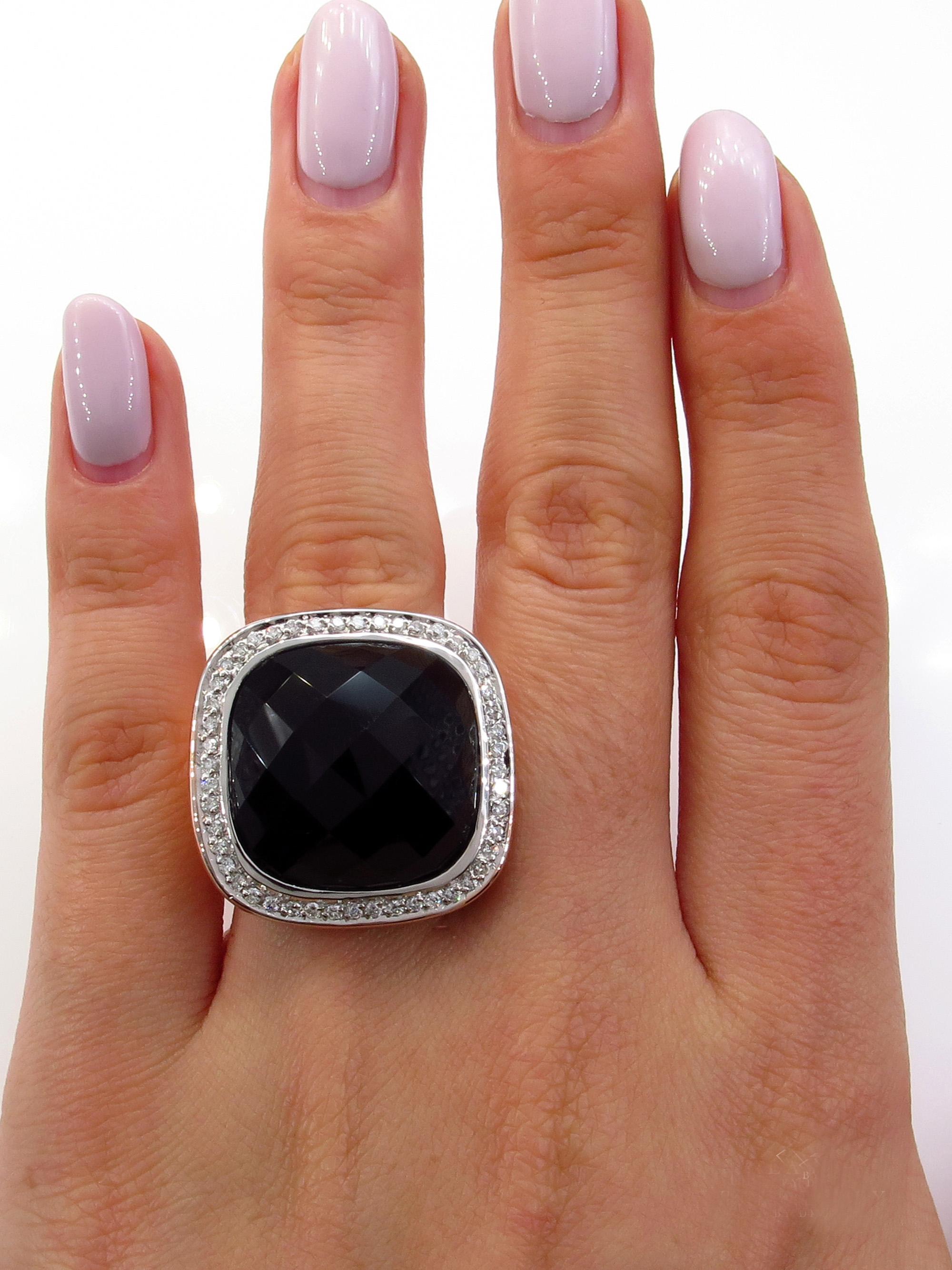 Fashion French Cut Black Onyx and Diamond 18k Rose Gold Estate Ring For Sale 5