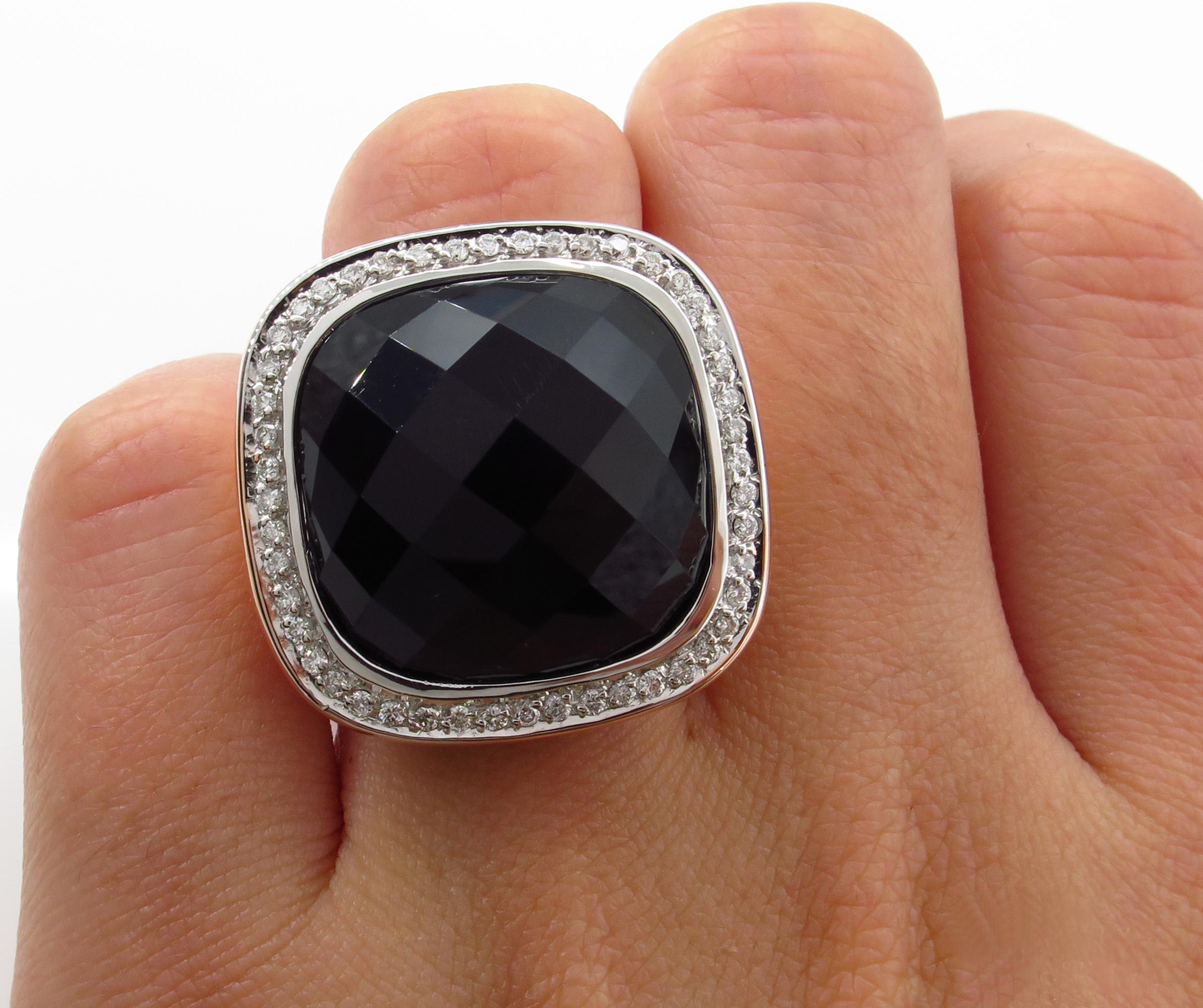 Fashion French Cut Black Onyx and Diamond 18k Rose Gold Estate Ring For Sale 9