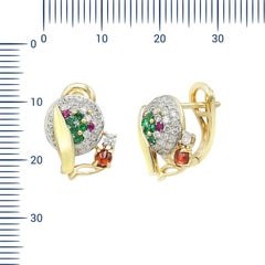 Fashion Garnet Ruby Emerald Diamond Yellow Gold Earrings