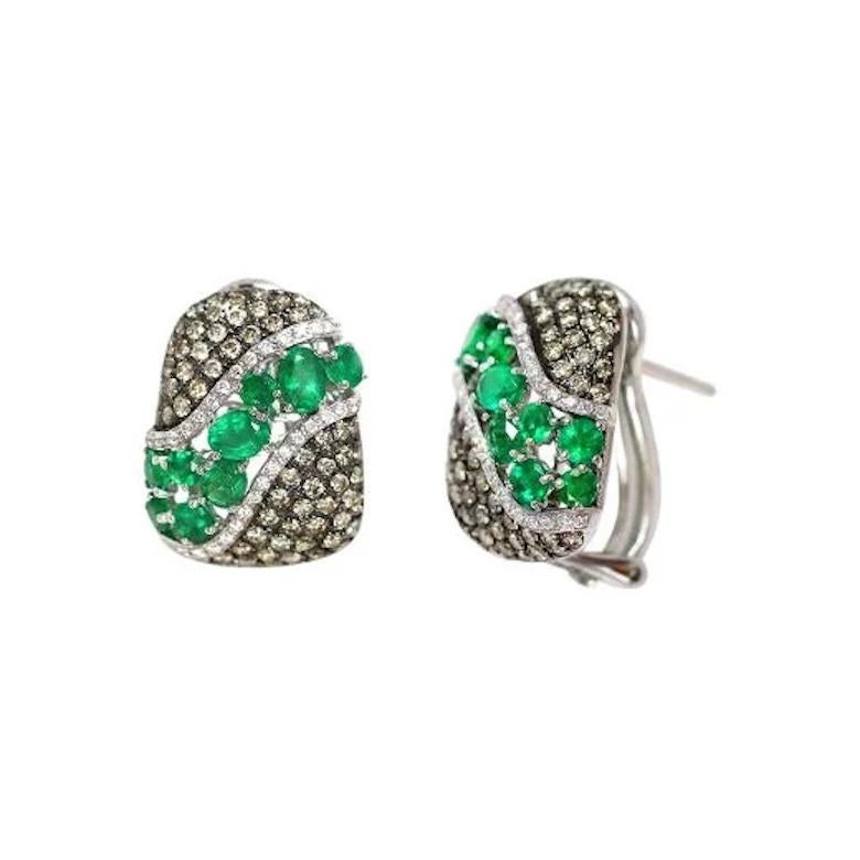 Fashion Green Emerald White Gold Diamond Lever-Back Earrings for Her For Sale
