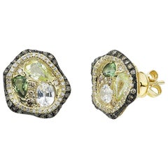 Boucles d'oreilles à la mode en or jaune avec saphir vert et diamant