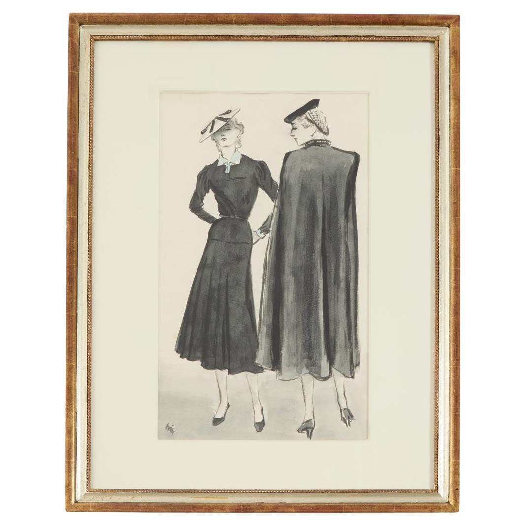 Fashion Illustration "Two Women In Dresses With Hats" by C. "Eric" Erickson