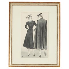 Illustration de mode « Two Women In Dresses With Hats » par C. « Erickson »