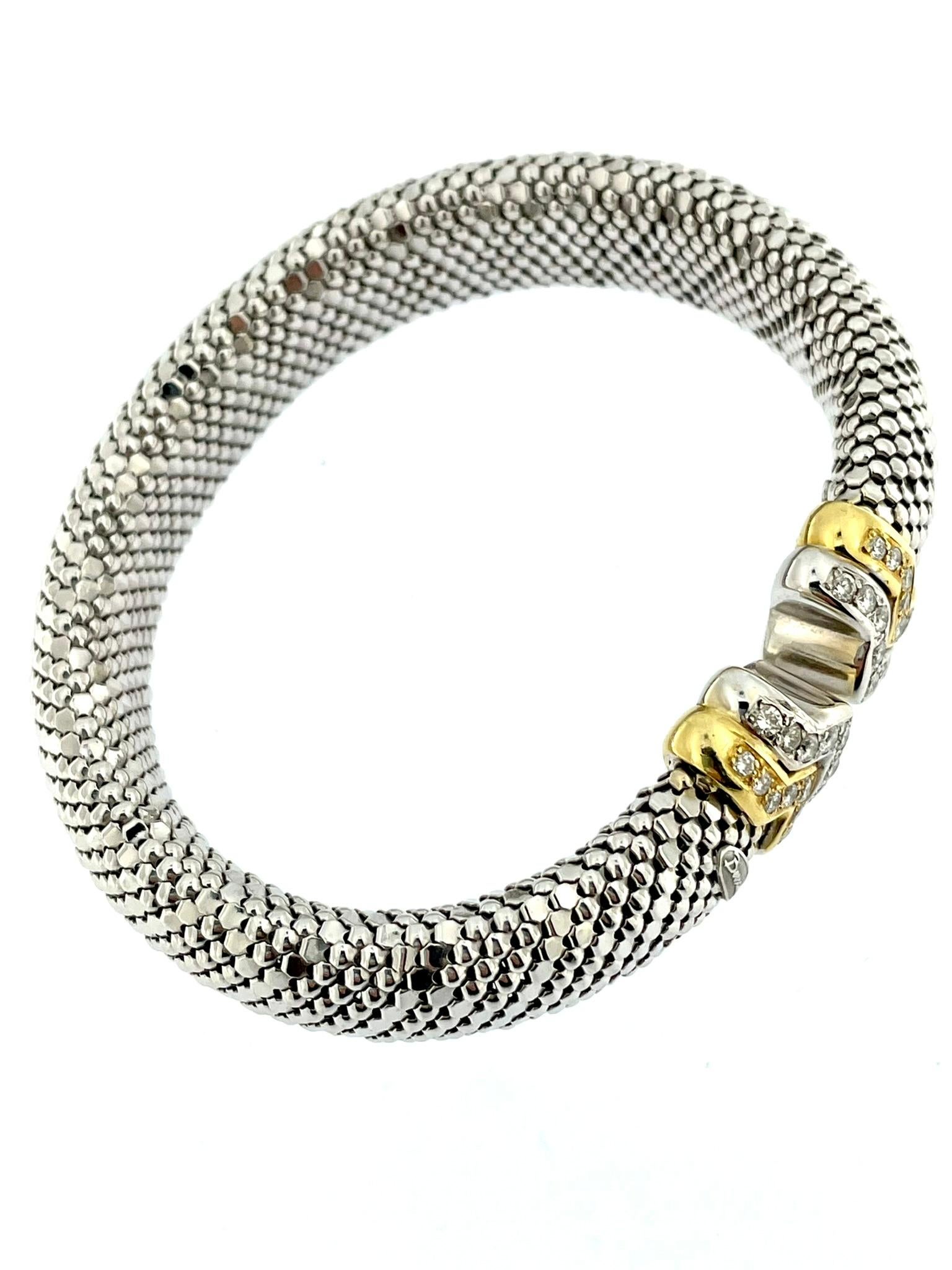 Modern Fashion Italian “Bersani” 18kt Gold Flexible Clamper Bracelet with Diamonds  For Sale