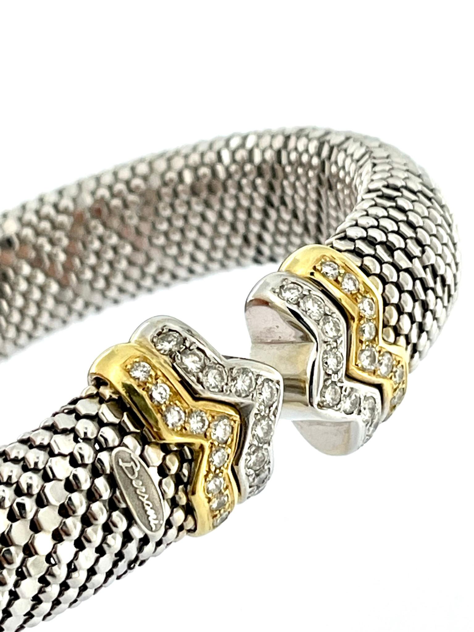 Brilliant Cut Fashion Italian “Bersani” 18kt Gold Flexible Clamper Bracelet with Diamonds  For Sale