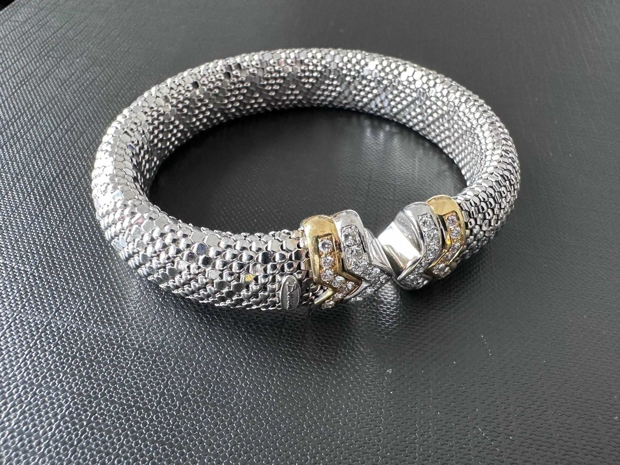Women's or Men's Fashion Italian “Bersani” 18kt Gold Flexible Clamper Bracelet with Diamonds  For Sale