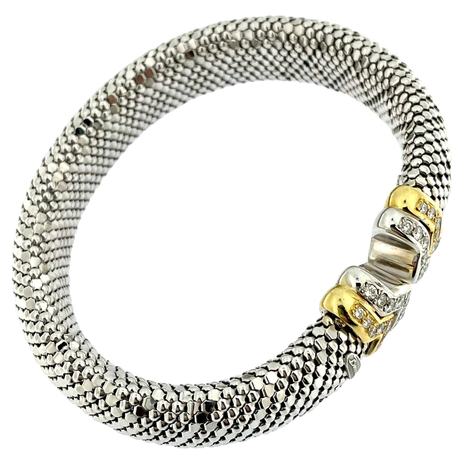 Fashion Italian “Bersani” 18kt Gold Flexible Clamper Bracelet with Diamonds  For Sale