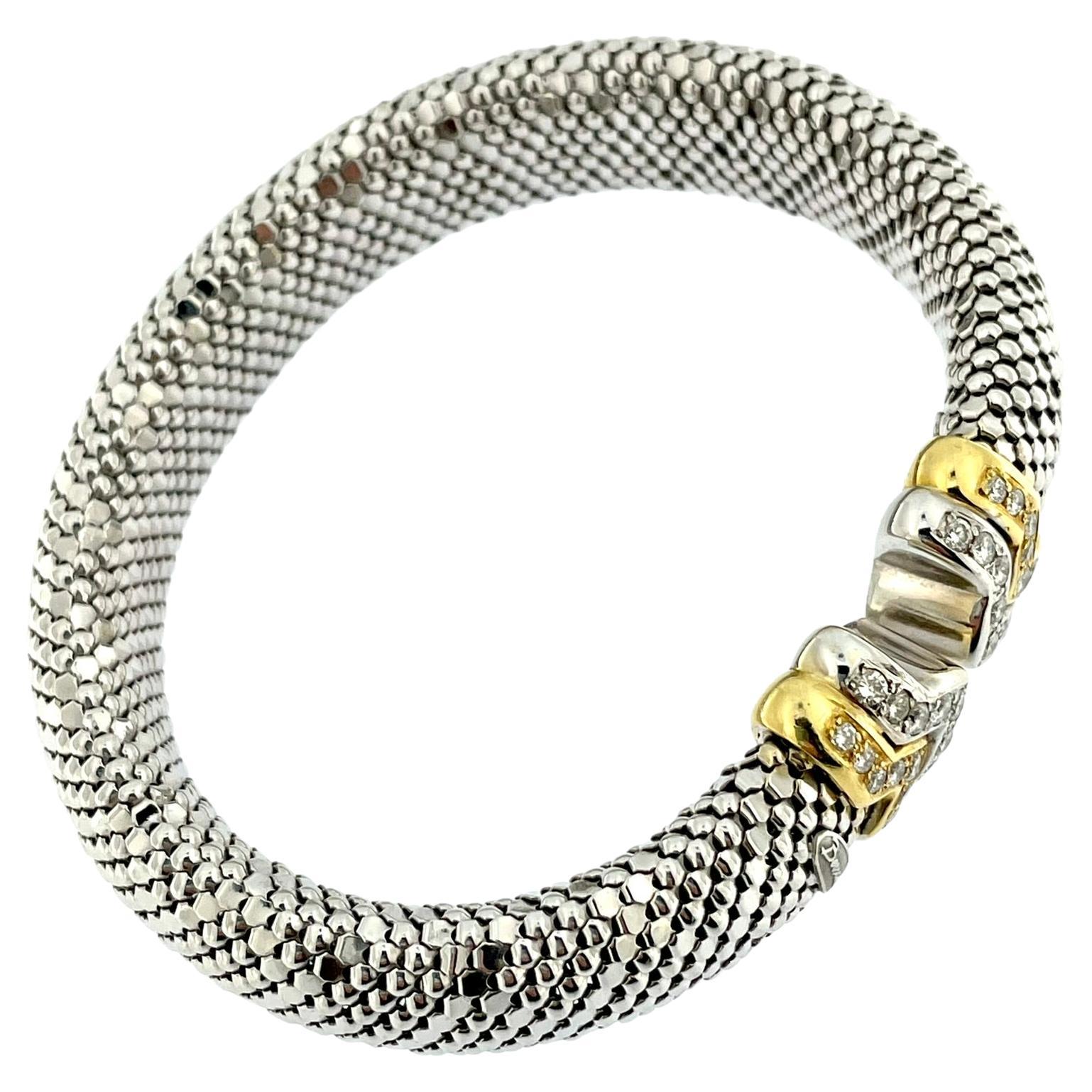 Fashion Italian “Bersani” 18kt Gold Flexible Clamper Bracelet with Diamonds