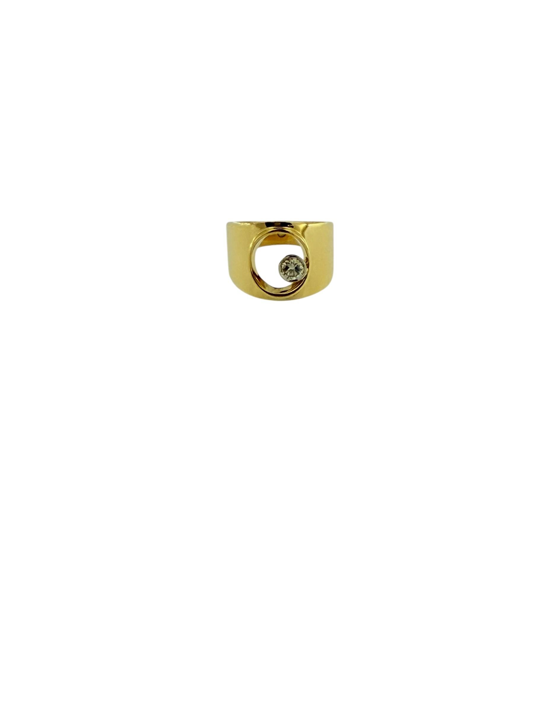 Women's or Men's Fashion Italian Yellow Gold Band Ring with Natural Diamond For Sale