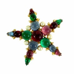 Magnifique broche en forme d'étoile en cabochon multicolore, bijouterie de mode