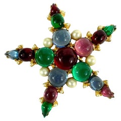 Joyas de moda Precioso cabujón multicolor de piedra, broche en forma de estrella