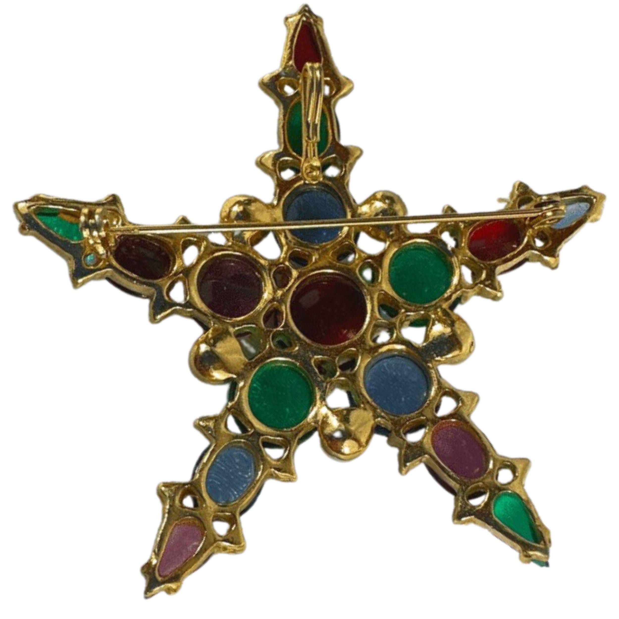 Modeschmuck Schöner mehrfarbiger Cabochon-Stein, Sternform-Brosche im Angebot 2