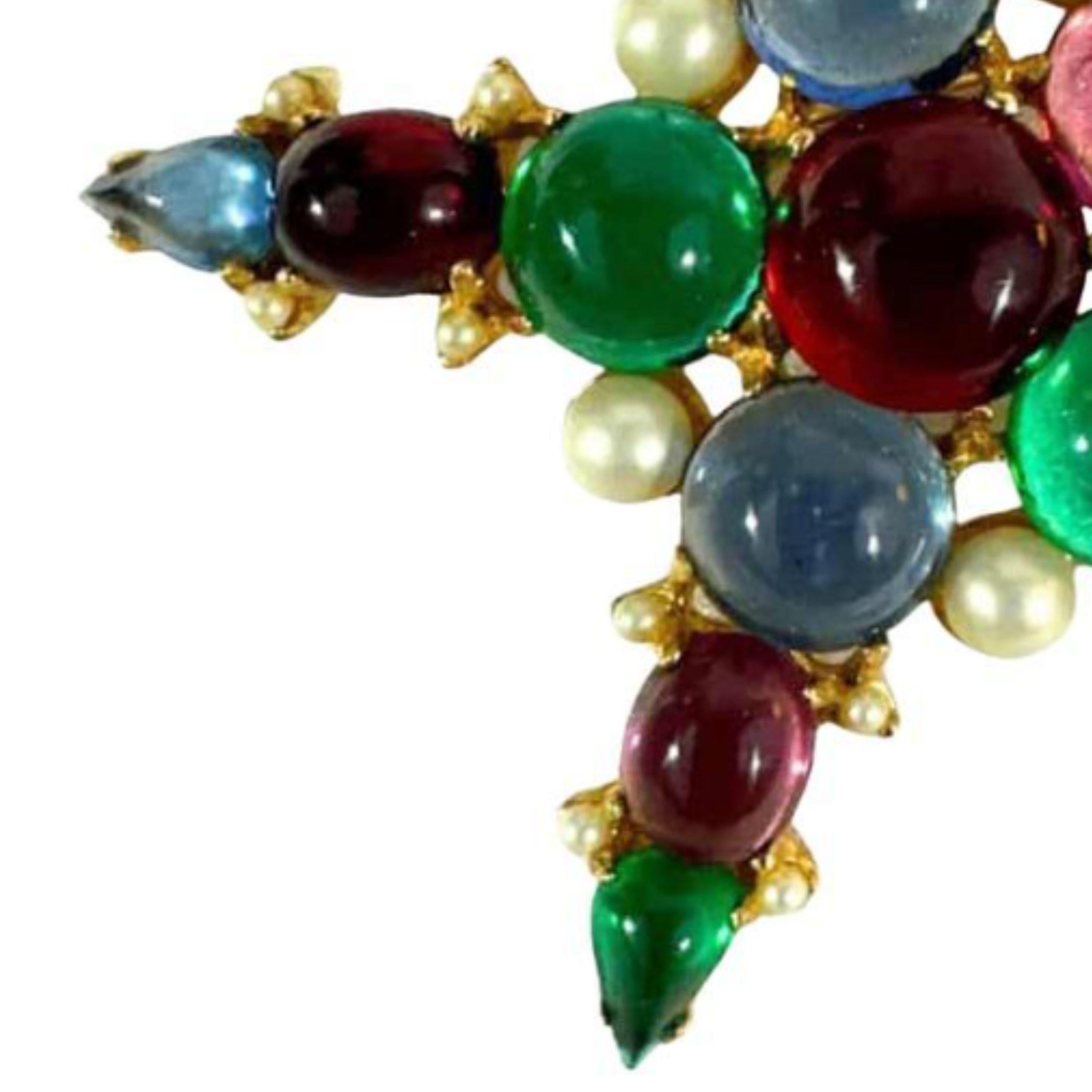 Modeschmuck Schöner mehrfarbiger Cabochon-Stein, Sternform-Brosche im Angebot 4