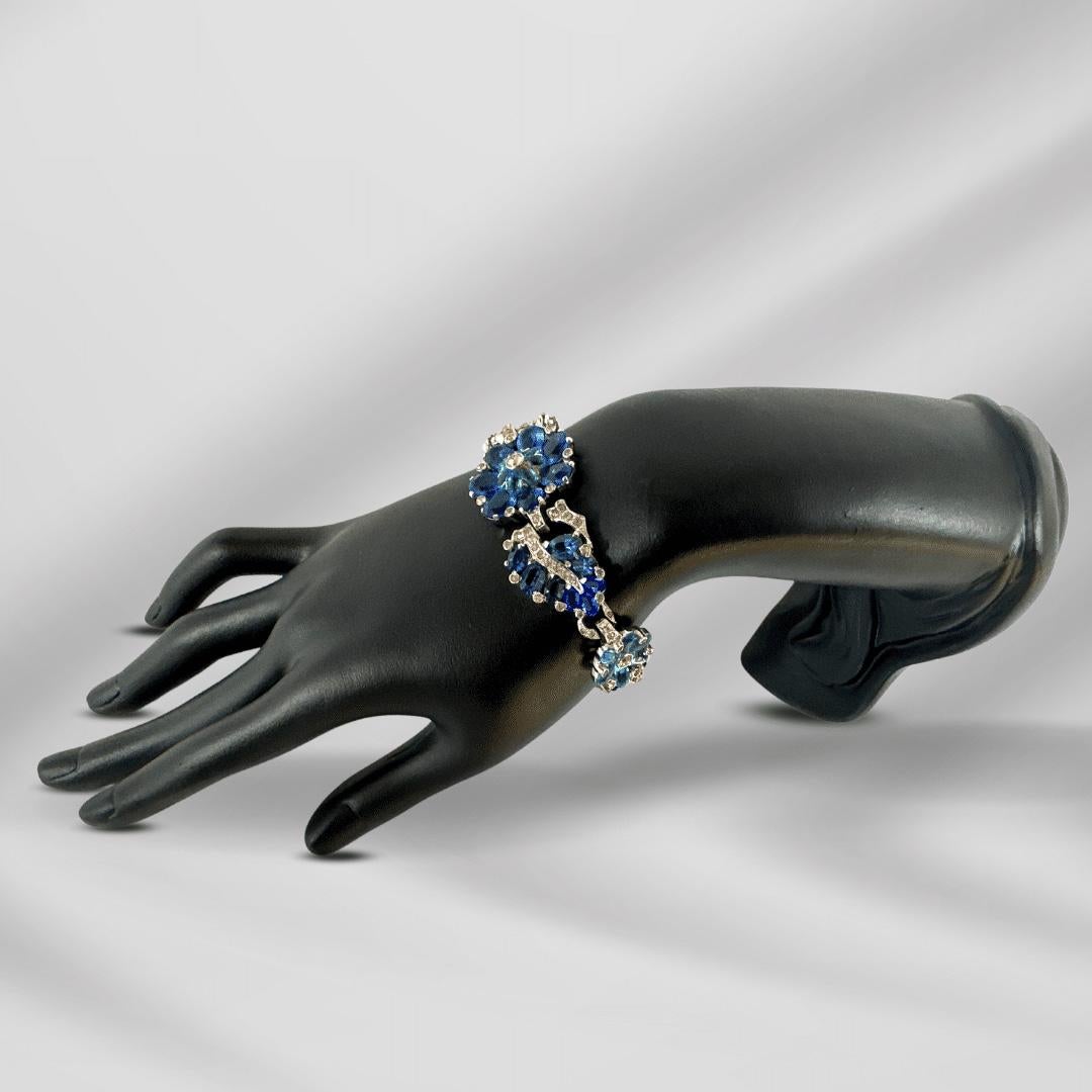 Bracelet élégant vintage en pierres précieuses bleu cobalt et diamants Excellent état - En vente à Jacksonville, FL