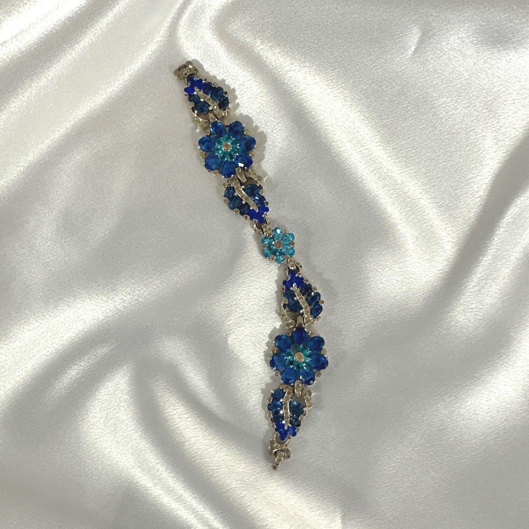 Bracelet élégant vintage en pierres précieuses bleu cobalt et diamants Pour femmes en vente