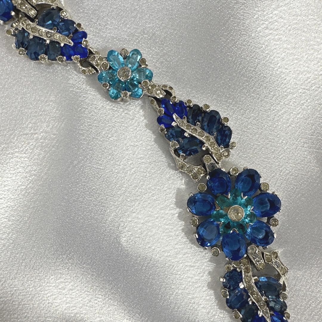 Bracelet élégant vintage en pierres précieuses bleu cobalt et diamants en vente 2