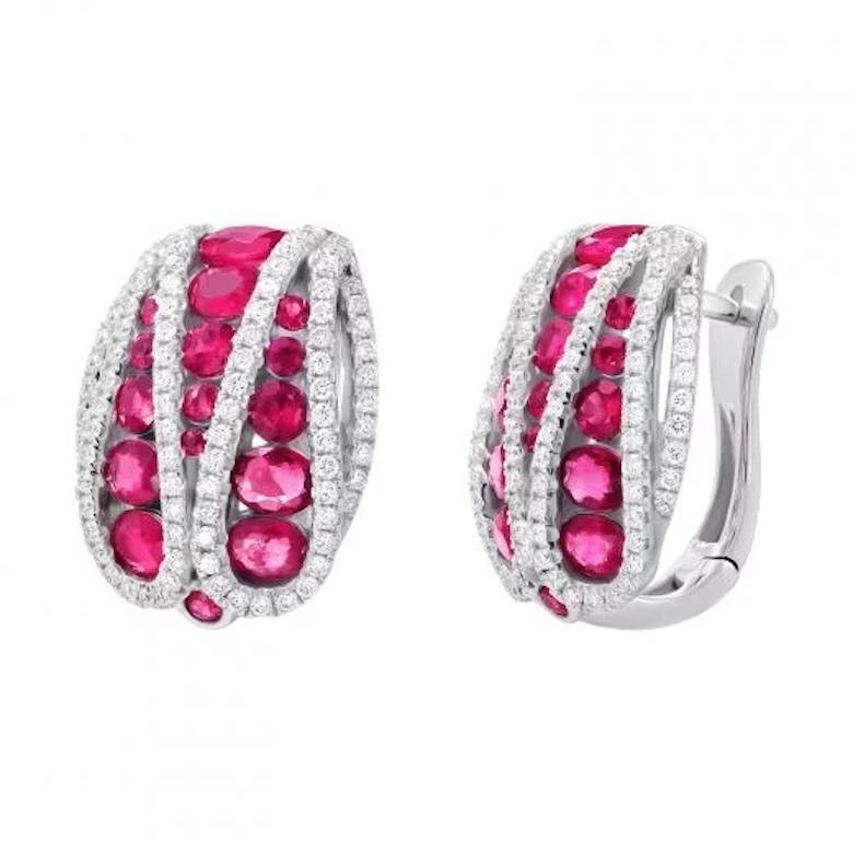 Fashion Lever-Back Ruby Diamonds White Gold Earrings for Her In Fair Condition For Sale In Montreux, CH