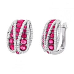 Fashion Lever-Back Ruby Diamonds White Gold Earrings for Her