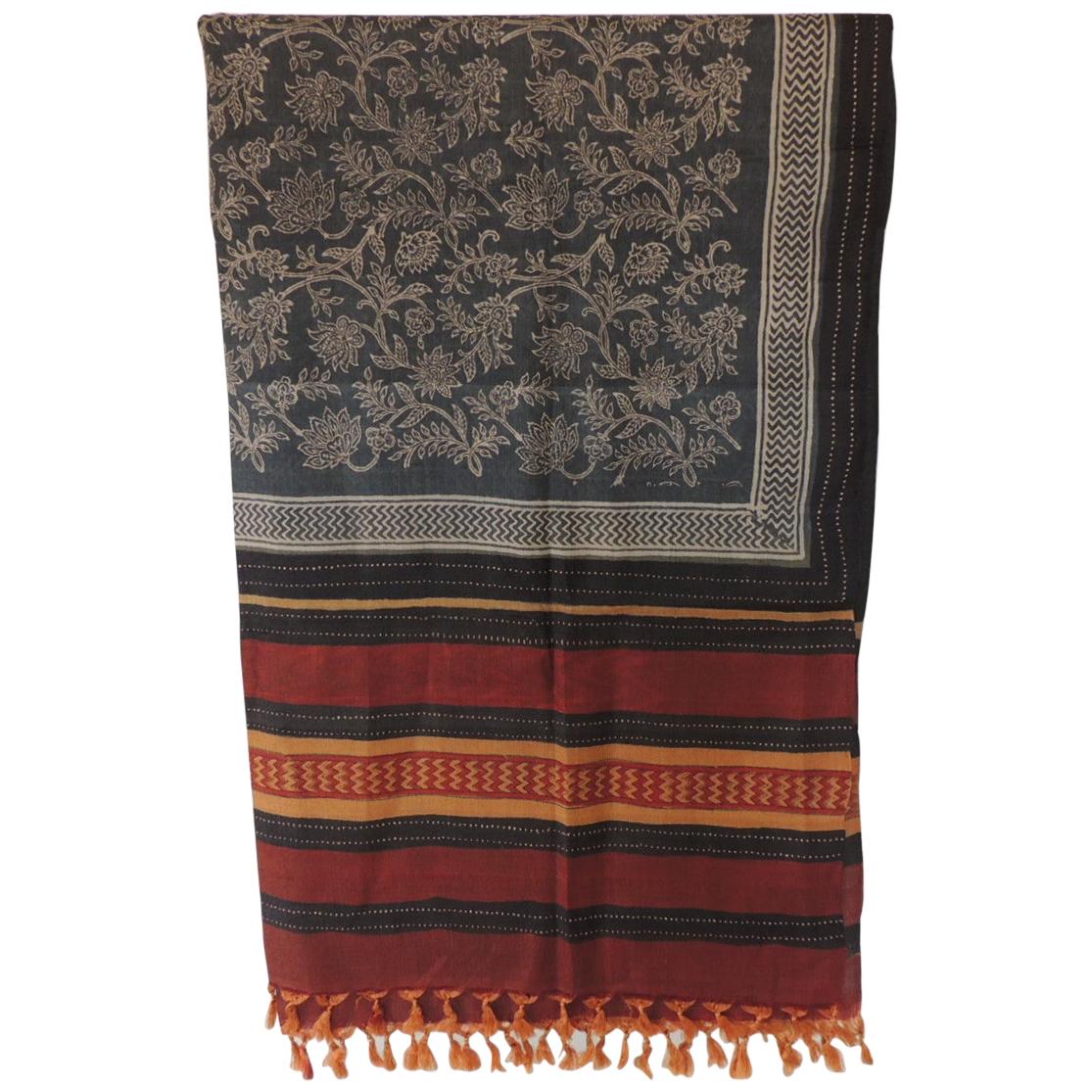 Fashion Long Sari Style Silk Floral Scarf with Tassels
